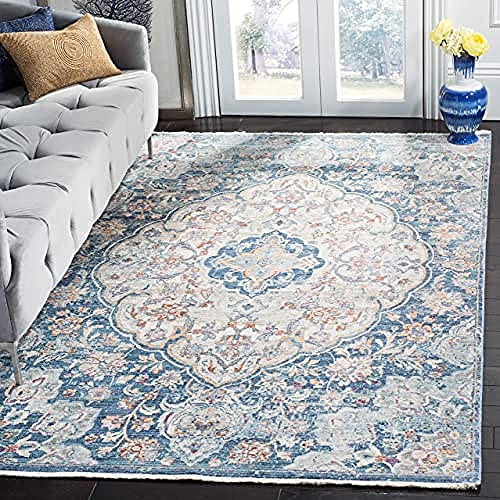 Safavieh Traditional Indoor Woven Rectangle Area Rug, Illusion Collection, ILL711, in Cream / Blue, 183 X 274 cm for Living Room, Bedroom or Any Indoor Space
