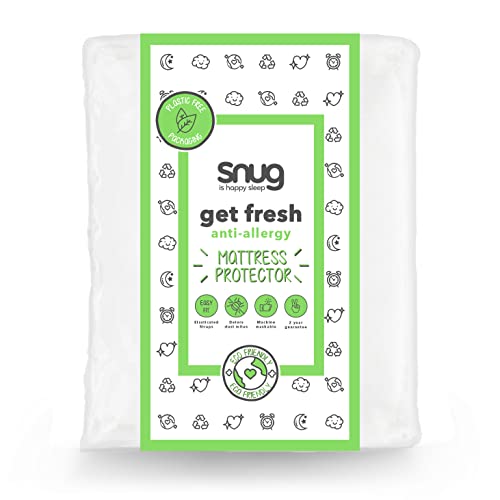 Snug Get Fresh Mattress Protector - Anti Allergy and Anti-Bacterial Mattress Pad Cover with Elasticated Straps to Fit All Mattress Depths – Single – 190 x 90cm White