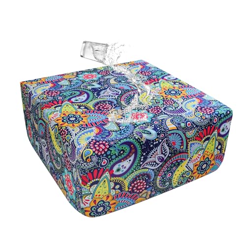 EVOLLER Stretch Square Ottoman Cover 40x40x15inch Waterproof Boho Pattern Foot Stool Ottoman Slipcover for Living Room Washable Removable