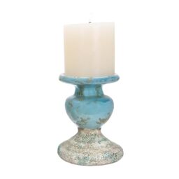 Creative Co-Op Large Distressed Blue Terracotta Pillar Candle Holder