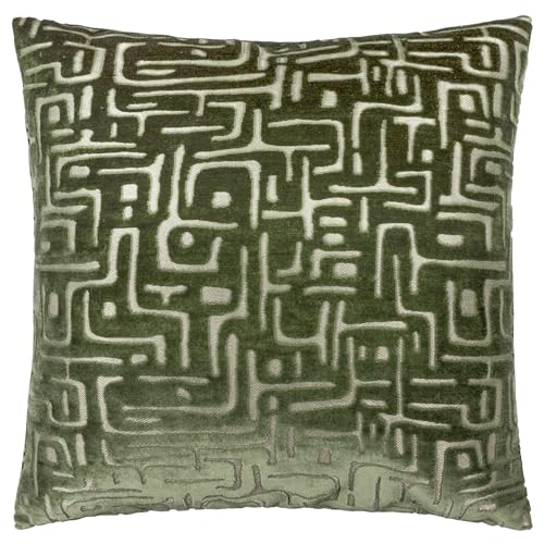 furn. Hoem Soren Polyester Filled Cushion – Cut Velvet Abstract Geometric Textured Decorative Pillow (Smoke Green – 45x45cm)