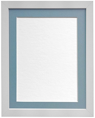 "FRAMES BY POST 25mm White Picture Photo Frame with Blue Mount 8"" x 6"" For Pic Size 6"" x 4"""