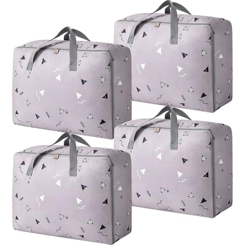 ASelected 4 Pack Large Heavy Duty Storage Boxes with Zips 105L Waterproof Oxford Cloth Moving Bags Laundry Bags for Underbed Clothes, Blankets, Pillows, Bedding (70x30x50 Cm)