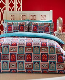 Jaipur Super King Size Duvet Cover and 2 Pillowcase Set Bedding-Indian design-Blue, Red Colours, Polyester-Cotton