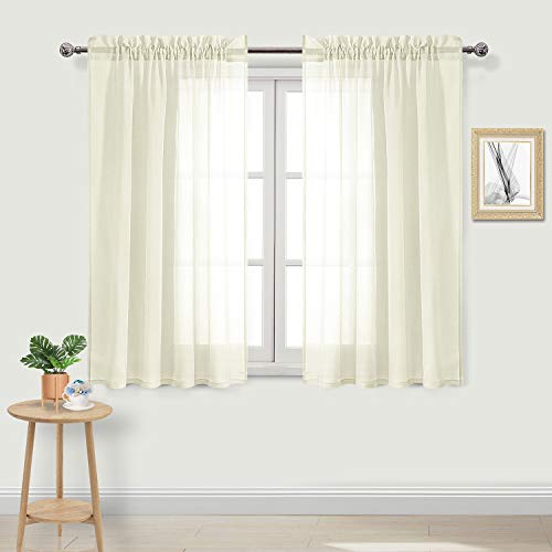 DWCN Ivory Sheer Curtains Linen Look Rod Pocket Bedroom Curtain Panels Set of 2 Living Room Curtains, 52 x 54 inch Length