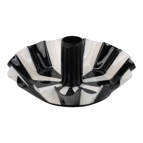 Talking Tables Black & White Stripy Candle Holder Halloween Decor 14cm - Halloween Decoration: Monochrome black and white enamelled metal candle holder with scalloped edge for a 2cm candle.