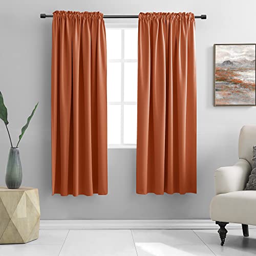 DONREN Terracotta Orange Female Bedroom Curtains 2 Panels Blackout Thermal Insulated Window Curtains 52x72 Inch Drop