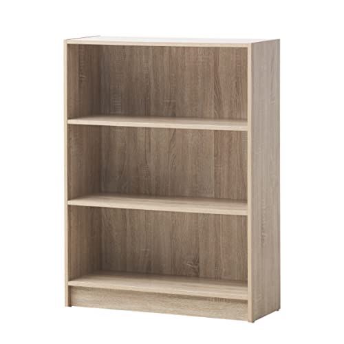 Timber Art Design UK 3 Tier Bookcase Open Tall Shelf Rack Contemporary Organizer Display Shelving Unit for Modern Living Room, Office Space, Study Room Furniture, Light Oak- W40 x H106 x D30cm