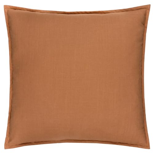 Yard furn Slub Cotton Polyester Filled Cushion – Double Sided Soft Textured Minimalist Oxford Edge Decorative Pillow (Toffee – 50x50cm)
