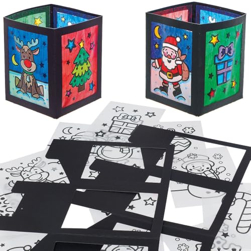 Baker Ross VC347 Christmas Colourin Tealight Holder Kits Pack of 5, Christmas tealight Craft kit, colourin Lanterns