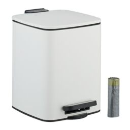 Relaxdays Bathroom Pedal Bin, 6 Litres, Soft-Close Lid, Removable Inner Bucket, Metal, Sanitary Waste, Toilet, White