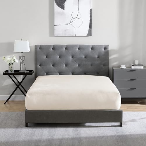 "Cathay Home Queen Flannel Plush Fitted Sheet - Ultra Soft & Extra Plush Flannel, No-Pilling - All Season Cozy Warmth - 12"" Deep Pocket Fitted Sheet Only (Queen, Cream)"
