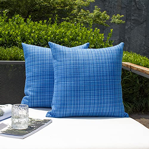 Kevin Textile Pack of 2 Decorative Outdoor Waterproof Throw Pillow Covers Stripe Square Pillowcases Modern Cushion Cases for Patio Couch Bench 18 x 18 Blue
