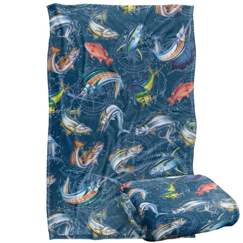 Jq Licensing - Jl-Jp-Jq Saltfish Fishing Compass Pattern Silky Touch Super Soft Throw Blanket 91 x 147 Cm