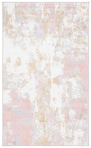 Safavieh Traditional Rug Ideal for High Traffic Areas - Machine Washable - Arizona Collection, Short Pile, in Pink and Grey, 91 X 152 cm