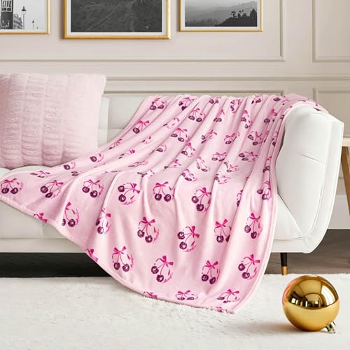 "Juicy Couture Disco Cherry Bows Plush 50""X70"" Throw Blanket, Pink"