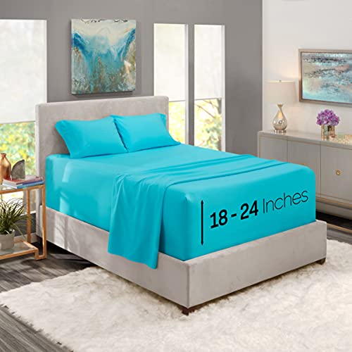 Nestl Extra Deep Pocket Sheets - Fits Mattress 18-24 Inches Deep, Extra Deep Pocket Twin XL Sheets Sets, 4 Piece Twin XL Size Sheets, Twin XL Sheets Deep Pocket, Bright Blue Sheets