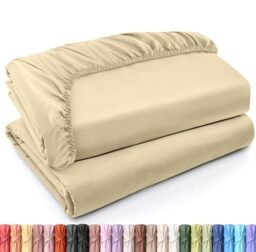 Utopia Bedding Set of 2 Fitted Sheet - Twin - Beige - Deep Pocket - Brushed Microfiber (180 Bed)