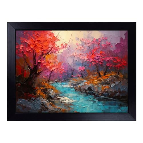 Lap Tray with Bean Bag Cushion, Stream Palette Knife - Handmade in the UK, Raised Wooden Edge, Padded Cushion, Heat-Resistant Wipe-Clean Surface, for Meals, Laptops and Crafts