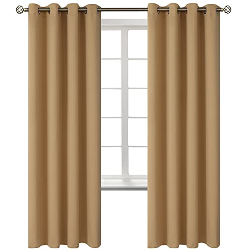 BGment Blackout Curtains for Bedroom - Grommet Thermal Insulated Room Darkening Curtains for Living Room, Set of 2 Panels (52 x 72 Inch, Khaki)
