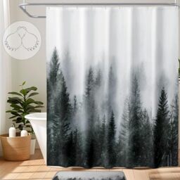 "Ortigia Misty Forest Shower Curtains,Nature Shower Curtain,Woodland Shower Curtain,Fantasy Fog Magic Winter Tree Bath Curtain for Bathroom,Waterproof Polyester Fabric 72"" Wx72 L-with Hooks"