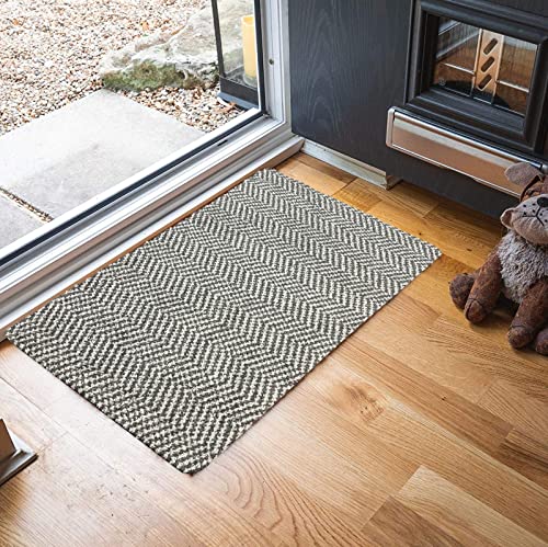 Serdim Rugs Richmond Anti Slip Herringbone Design Barrier Entrance Door Mats, Silver, 50x80 cm Rectangle