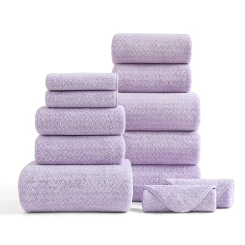 Ultra Soft Bath Towel Set,12 Piece (4 Bath Towels,4 Hand Towels,4 Washcloths) Family Bathroom Towels Set with Hanging Loop,Quick Dry Extra Absorbent Shower Towel for Bathroom,Hotel,Spa-Light Purple