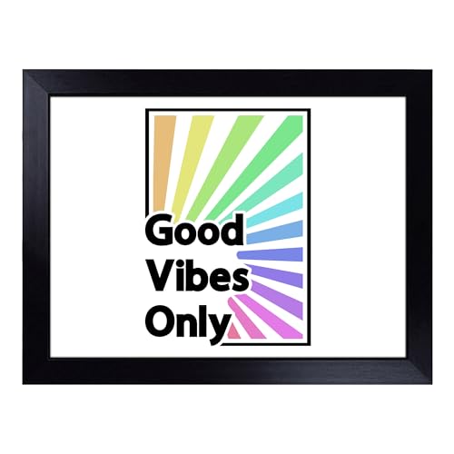 Lap Tray with Bean Bag Cushion, Good Vibes Only Rainbow Typography Quote - Handmade in the UK, Raised Wooden Edge, Padded Cushion, Heat-Resistant Wipe-Clean Surface, for Meals, Laptops and Crafts