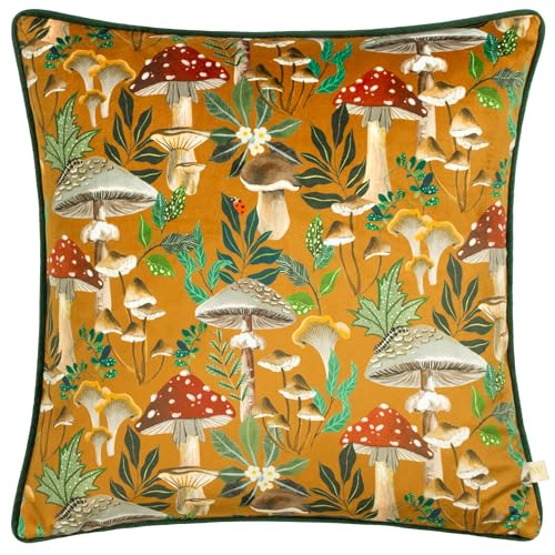 furn. Wylder Nature Wild Gardens Mushroom Repeat Velvet Piped Cushion Cover