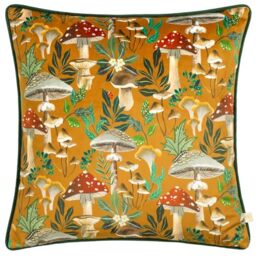 furn. Wylder Nature Wild Gardens Mushroom Repeat Velvet Piped Cushion Cover