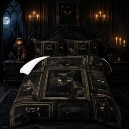 Tuzaovy Twin Black cat Comforter Set for Girls,Kawaii Twin Size Bedding Set,Cute Twin Comforter Set for Teen Girls,Girl Bedding Set Twin Size,Black cat Bedding Set Twin,Black cat Room Decor for Girls