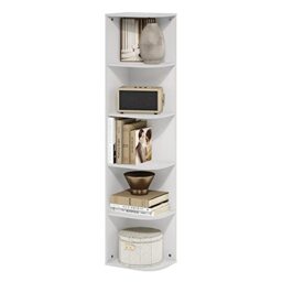 Furinno PASIR Book Shelf, 5-Tier Corner Bookshelf, Open Shelves Bookcase 9.3 x 12 x 51.7, for Living Room, Bedroom, Home Office, White