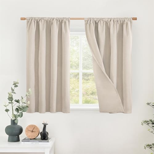 BGment Short Linen Blackout Curtains 40 Inches Long for Small Window - Black Out Room Darkening Drapes with Rod Pocket for Kitchen Bedroom Window Thermal Insulated, 30 X 40 Inch