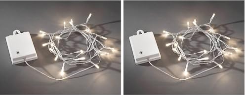 Konstsmide LED Fairy Switch, Light Sensor, 6h and 9h Timer, Battery Operated, Outdoor (IP44), Black Box, 0 W, Warm White on Transparent Cable, 20 LEDs, (3722-103) (Pack of 2)