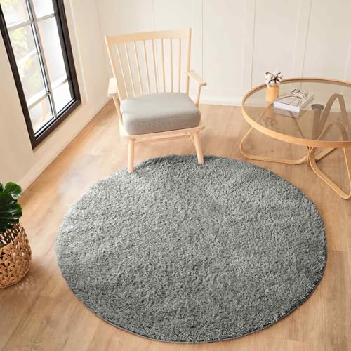 Livabliss Soso Shaggy Berber Round Carpet 160 cm, Living Room & Bedroom, Soft Plush Thick Pile, Neutral Boho Fluffy Style, Easy Care, Medium Grey