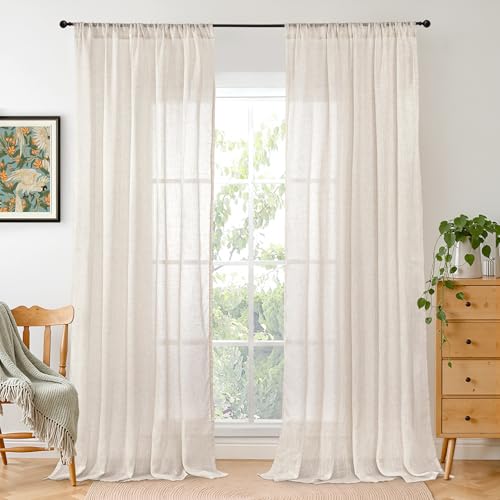 BGment Oatmeal Semi Sheer Curtains for Living Room 84 Inch Length 2 Panels - Rod Pocket Light Filtering Drapes for Bedroom Dining Farmhouse Lightweight, 2 Panels. 52 X 84 Inch