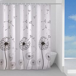 Gedy G-Desiderio Shower Curtain, 180 x 200 cm, Made of PES, 100% Waterproof, Black and White Finish, R&D Design, Shower Curtain with 12 Rings, 2 Year Warranty