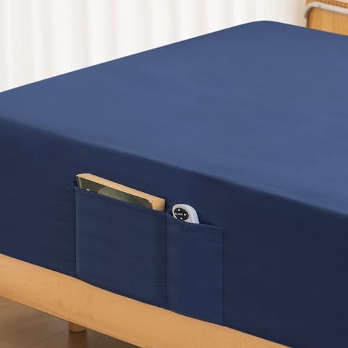ALYVIA SPRING Cal King Fitted Sheet, Navy, 72x84 - 1 Fitted Sheet Only, Deep Pocket, Wrinkle, Fade and Shrink Resistant, Soft Microfiber Bottom Sheet