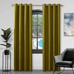 Gaveno Cavailia Luxury Fully Lined Plain FAUX SILK EYELET CURTAINS With Tie Backs Green 66x54 In