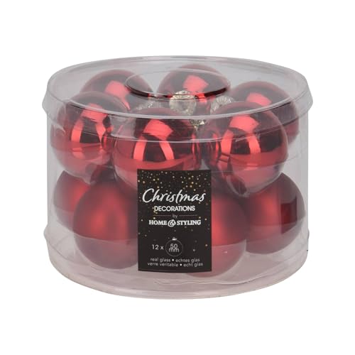 Well Home Set of 12 Red Christmas Baubles Ø5cm - Glossy and Matt