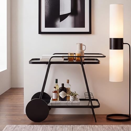 Safavieh Modern 2 Tier Bar Cart, METAL/MDF/GLASS, Black