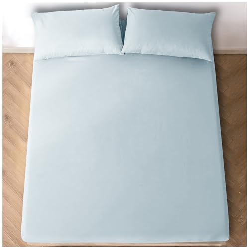 GC GAVENO CAVAILIA Easy Care Polycotton Fitted, Plain Dyed Bed Sheets OR Housewife Pillowcases 2 Pack, Polyester-Cotton, Sky Blue, Double