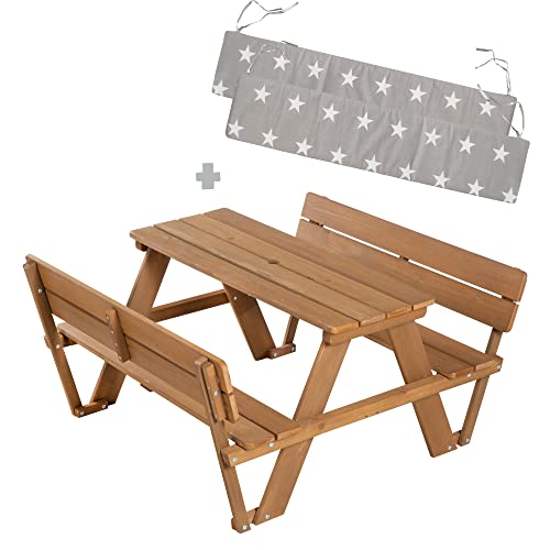 roba Children's Outdoor Furniture Set with Seat Cushions 2 Benches Solid Wood Weatherproof
