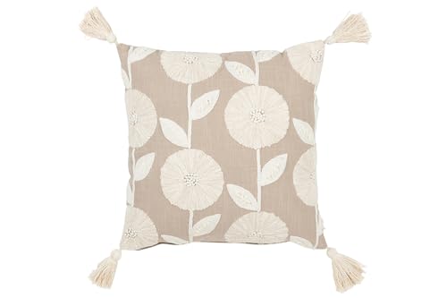 J-Line Flowers/Leaves Cushion - Cotton - Taupe/Beige