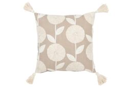 J-Line Flowers/Leaves Cushion - Cotton - Taupe/Beige