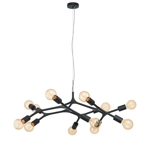 EGLO Bocadella Pendant Light, 12 Bulb Industrial Modern Extravagant Steel Pendant Light in Black, Dining Table Lamp, Living Room Lamp Hanging with E27 Socket
