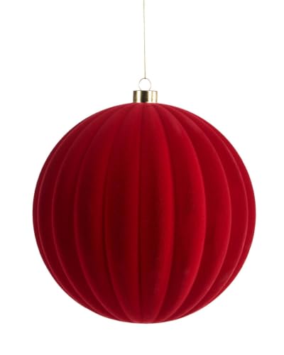Red Ribbed Velvet Christmas Bauble 20 cm, Extra Large Tree Ornament