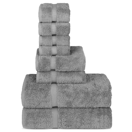 Chakir Turkish Linens - Hotel & Spa Quality 100% Cotton Premium Turkish Towels - Soft & Absorbent (8-Piece Towel Sets, Gray)