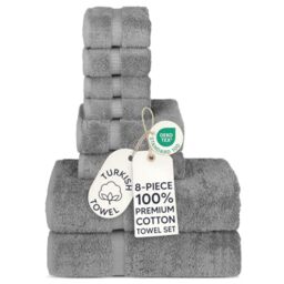 Chakir Turkish Linens - Hotel & Spa Quality 100% Cotton Premium Turkish Towels - Soft & Absorbent (8-Piece Towel Sets, Gray)