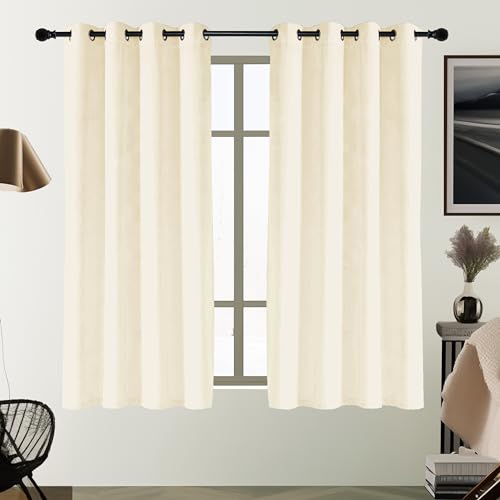 SMILETIME Ivory White 63 in Long Velvet Curtains with Grommet, Thermal Insulated Super Soft Privacy Noise Reducing Light Filtering Velvet Curtains for Living Room, 2 Panels, Each 52 x 63 inches Long